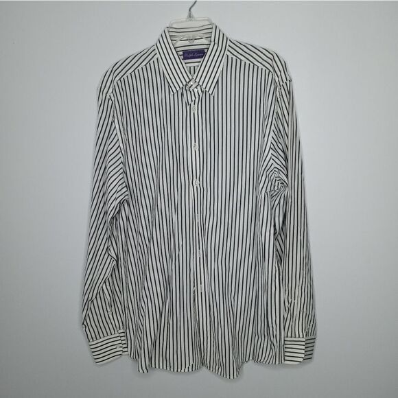 Ralph Lauren purple tag stripe button down shirt size 17 - Picture 1 of 5